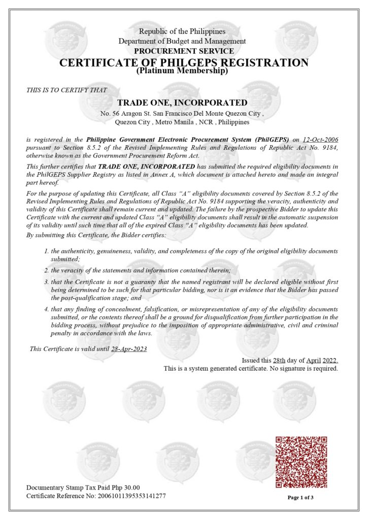 TradeOne - 04.28 PhilGEPS Certificate